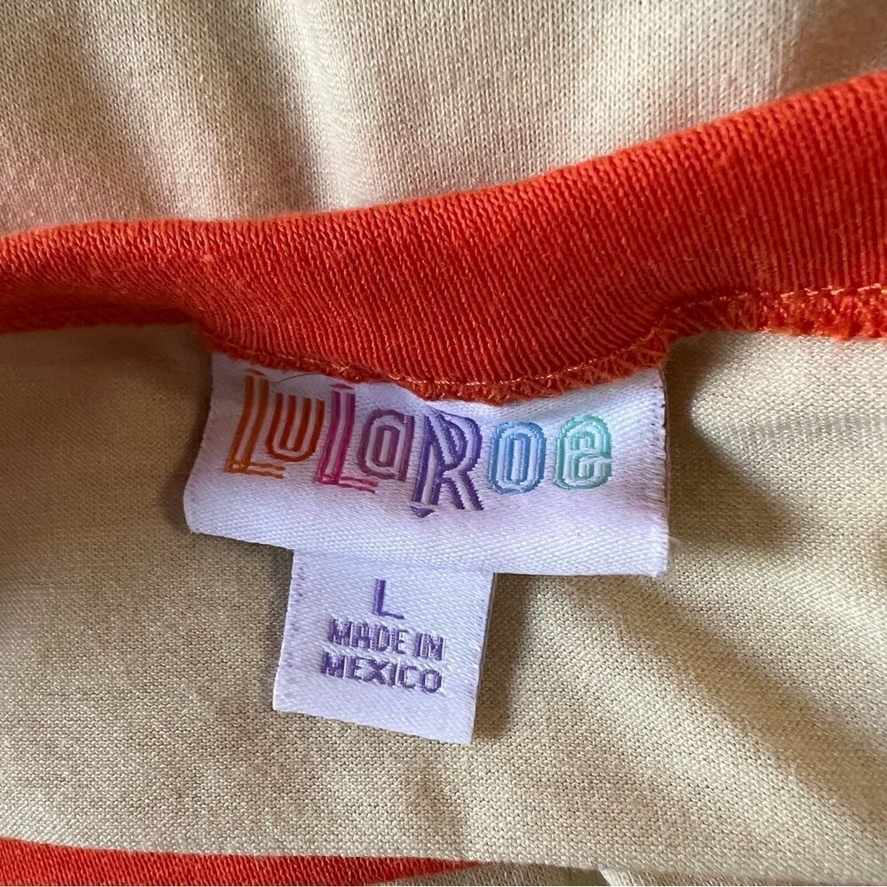 Lularoe "Lipstick, Juke Box, Good Tunes" Cream/Orange T-shirt -- L - Picture 13 of 13